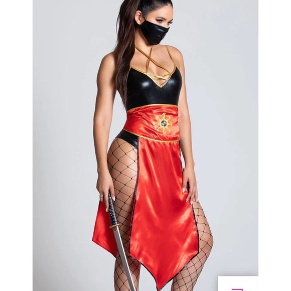 Yandy Ninja Costume Red Black Warrior Bodysuit Halloween Outfit Size Large - Picture 1 of 12